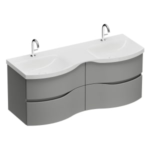 burgbad Sinea 3.0 Mineralguss-Doppelwaschtisch mit Unterschrank, 142 cm, mit Griffleiste G0167