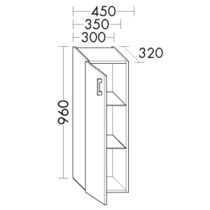 burgbad SYS30 Halbhoher Schrank 45 x 35 x 96 cm mit 1 Tür Anschlag links und Stangengriff C14