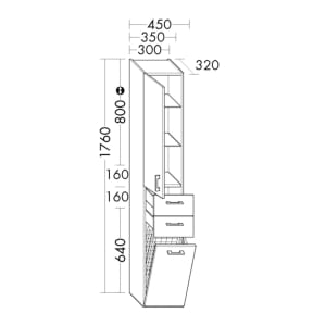 burgbad SYS30 Hochschrank 45 x 176 cm mit 1 Tür, Anschlag rechts