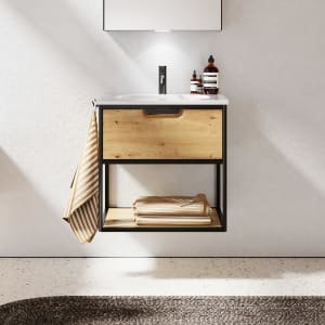 burgbad Vry Keramik-Waschtisch mit Waschtischunterschrank 63 cm mit 1 Schublade