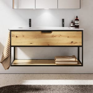 burgbad Vry Keramik-Waschtisch mit Waschtischunterschrank 123 cm mit 1 Schublade