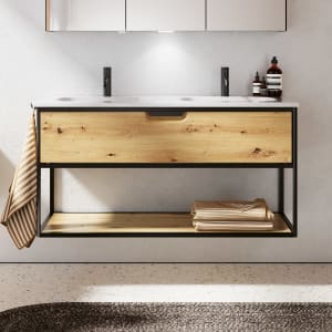 burgbad Vry Keramik-Doppelwaschtisch mit Waschtischunterschrank 123 cm mit 1 Schublade