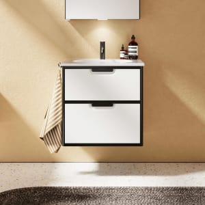 burgbad Vry Keramik-Waschtisch mit Waschtischunterschrank 63 cm mit 1 Schublade und 1 Auszug