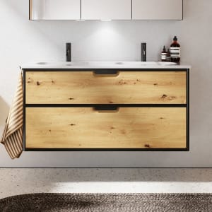 burgbad Vry Keramik-Doppelwaschtisch mit Waschtischunterschrank 123 cm mit 1 Schublade und 1 Auszug