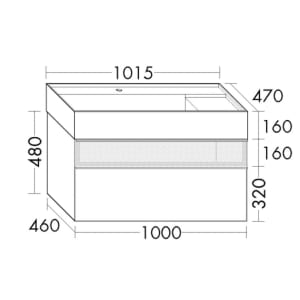 burgbad Yumo Mineralguss-Waschtisch ohne Hahnloch inkl. Waschtischunterschrank 101,5 cm mit obere Alurahmenfront, LED Beleuchtung