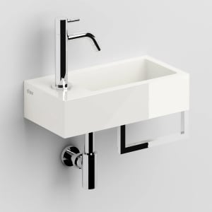 Clou Flush 3 Left Mineralmarmor-Handwaschbecken 36 x 18 cm mit vorgestochenem Hahnloch links und Handtuchhalter