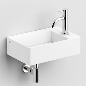 Clou New Flush 2 Aluite-Handwaschbecken 35,5 x 24,5 cm mit vorgestochenem Hahnloch rechts und Ablaufplatte