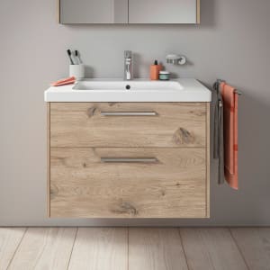 Duravit D-Code Waschtischunterschrank 80 cm mit Keramikwaschtisch, mit 2 Auszügen, Griff chrom