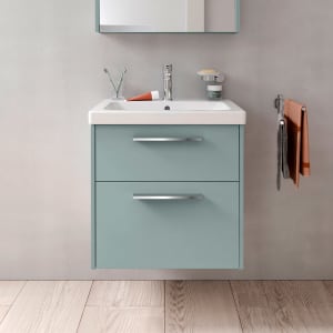 Duravit D-Code Waschtischunterschrank 60 cm mit Keramikwaschtisch, mit 2 Auszügen, Griff chrom