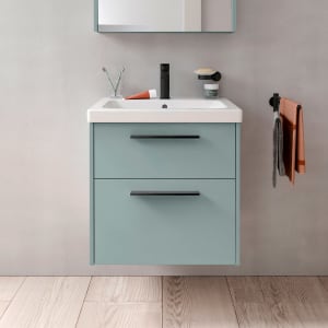 Duravit D-Code Waschtischunterschrank 60 cm mit Keramikwaschtisch, mit 2 Auszügen, Griff schwarz
