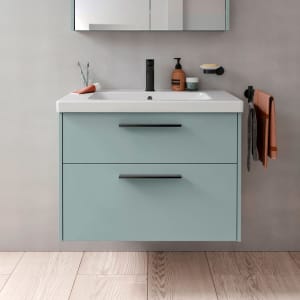 Duravit D-Code Waschtischunterschrank 80 cm mit Keramikwaschtisch, mit 2 Auszügen, Griff schwarz
