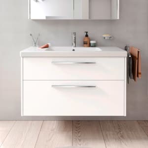 Duravit D-Code Waschtischunterschrank 100 cm mit Keramikwaschtisch, mit 2 Auszügen, Griff chrom