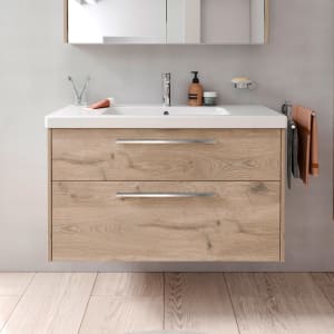 Duravit D-Code Waschtischunterschrank 100 cm mit Keramikwaschtisch, mit 2 Auszügen, Griff chrom