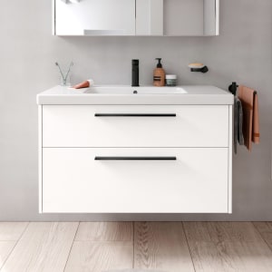 Duravit D-Code Waschtischunterschrank 100 cm mit Keramikwaschtisch, mit 2 Auszügen, Griff schwarz