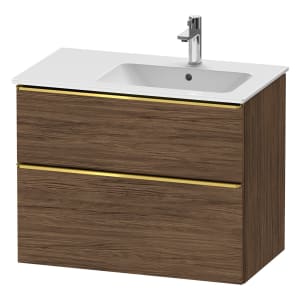 Duravit D-Neo Waschtischunterbau für Becken rechts 81 x 62,5 cm, 2 Auszüge, Griff gold poliert