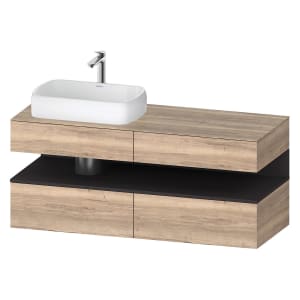 Duravit Qatego Konsolenwaschtischunterbau mit Ausschnitt links 140 x 60 cm, 4 Auszüge, mit LED Beleuchtung