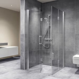 DUSCHOLUX Bella Vita 3 Drehfalttür Maßanfertigung bis 91 x 200 cm für Eckeinstieg, Anschlag links mit CareTec Pro-Beschichtung