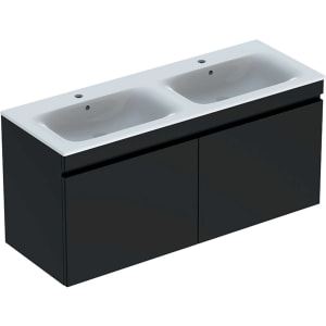 Geberit Renova Plan Set Doppelmöbelwaschtisch schmaler Rand mit 2 Schubladen und 2 Innenschubladen 130 cm