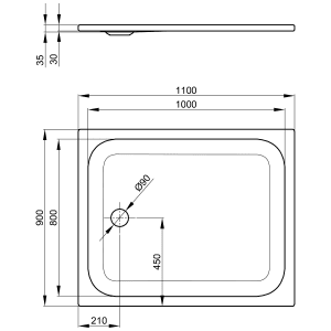 Bette Ultra Duschwanne superflach 110 x 90 x 3,5 cm mit Wannenträger