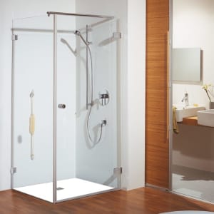 Breuer FIRST GLASS Drehtür mit Seitenwand links und Stangengriff