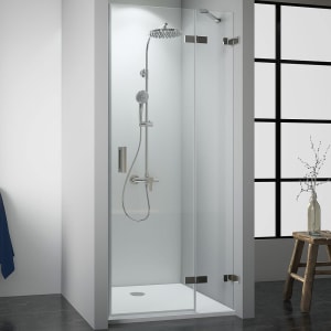 Breuer Panorama Drehtür mit Festteil für Nische rahmenlos mit Wandwinkel innen Sondermaß, Anschlag rechts