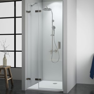 Breuer Panorama Drehtür mit Festteil für Nische rahmenlos mit Wandwinkel innen Sondermaß, Anschlag links