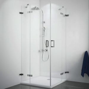 Breuer Panorama Eckeinstieg Drehtür 4-teilig rahmenlos mit Wandwinkel innen Sondermaß mit CER+ Beschichtung