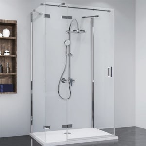 Breuer Panorama U-Kabine Drehtür mit Festteil und 2 Seitenwänden Sondermaß, Anschlag links mit CER+ Beschichtung