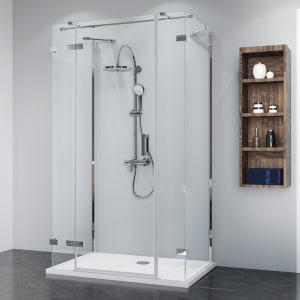 Breuer Panorama U-Kabine Drehtür mit Festteil, Nebenteil und 2 Seitenwänden Sondermaß, Anschlag links