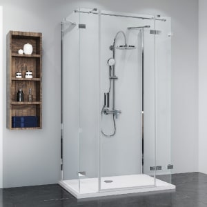 Breuer Panorama U-Kabine Drehtür mit Festteil, Nebenteil und 2 Seitenwänden Sondermaß, Anschlag rechts