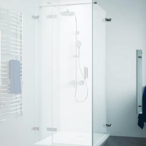 Breuer Panorama Seitenwand für Drehtür mit Festteil rahmenlos mit Wandwinkel innen, Sondermaß mit CER+ Beschichtung