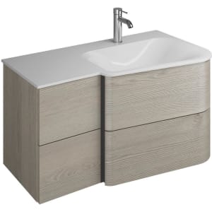 burgbad Badu Mineralguss-Waschtisch inkl. Waschtischunterschrank 92 cm, 2 Schubladen seitlich, Becken rechts