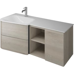 burgbad Badu Mineralguss-Waschtisch inkl. Waschtischunterschrank 122 cm, 1 Regal, Becken links