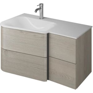 burgbad Badu Mineralguss-Waschtisch inkl. Waschtischunterschrank 92 cm, 2 Schubladen seitlich, Becken links