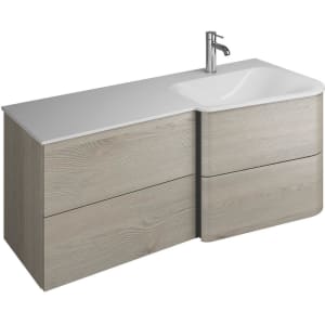 burgbad Badu Mineralguss-Waschtisch inkl. Waschtischunterschrank 122 cm, 2 Schubladen seitlich, Becken rechts