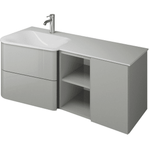 burgbad Badu Mineralguss-Waschtisch inkl. Waschtischunterschrank 122 cm, 1 Regal, Becken links