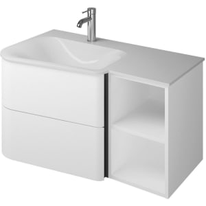 burgbad Badu Mineralguss-Waschtisch inkl. Waschtischunterschrank 92 cm, 1 Regal rechts, Becken links