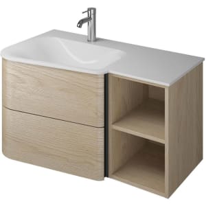 burgbad Badu Mineralguss-Waschtisch inkl. Waschtischunterschrank 92 cm, 1 Regal rechts, Becken links