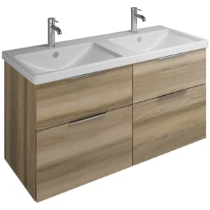 burgbad Eqio Waschtischkombination mit Keramik-Doppelwaschtisch, 123 cm, mit Griff G0146