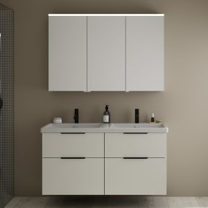 burgbad Eqio Möbelkombination inkl. Keramik-Doppelwaschtisch 123 cm, Doppeltür Spiegelschrank links, mit Griff G0200