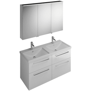 burgbad Eqio Möbelkombination inkl. Keramik-Doppelwaschtisch 123 cm, Doppeltür Spiegelschrank links, mit Stangengriff P95