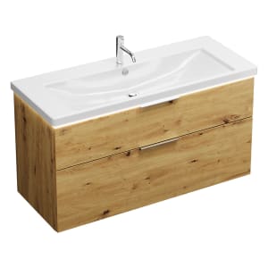 burgbad Eqio Waschtischkombination mit Keramik-Doppelwaschtisch mit LED-Beleuchtung, 123 cm, mit Griff G0146