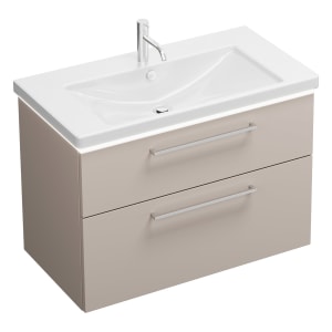 burgbad Eqio Waschtischkombination mit Keramik-Waschtisch mit LED-Beleuchtung, 93 cm, mit Stangengriff P95