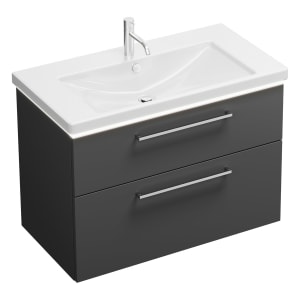 burgbad Eqio Waschtischkombination mit Keramik-Waschtisch mit LED-Beleuchtung, 93 cm, mit Stangengriff P95