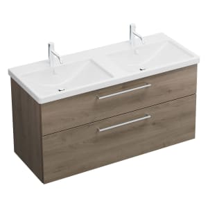 burgbad Eqio Waschtischkombination mit Keramik-Doppelwaschtisch, 123 cm, mit Stangengriff P95