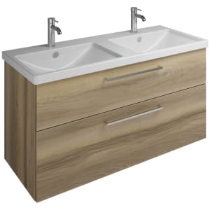 burgbad Eqio Waschtischkombination mit Keramik-Doppelwaschtisch, 123 cm, mit Stangengriff P95