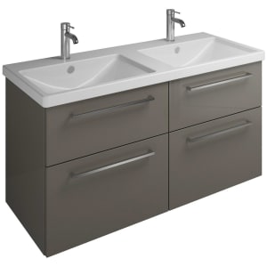 burgbad Eqio Waschtischkombination mit Keramik-Doppelwaschtisch, 123 cm, mit Stangengriff P95