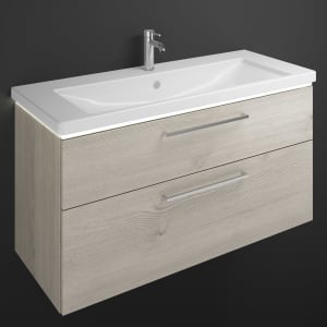 burgbad Eqio Waschtischkombination mit Keramik-Waschtisch mit LED-Beleuchtung, 123 cm, mit Stangengriff P95