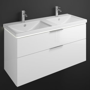 burgbad Eqio Waschtischkombination mit Keramik-Doppelwaschtisch mit LED-Beleuchtung, 123 cm, mit Griff G0146