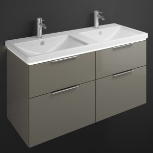 burgbad Eqio Waschtischkombination mit Keramik-Doppelwaschtisch mit LED-Beleuchtung, 123 cm, mit Griff G0146